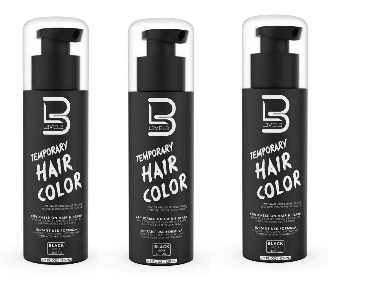 L3VEL3 Temporary Beard & Hair Color - Black Dye 4.2 oz 3PK - Barber Salon  Supply