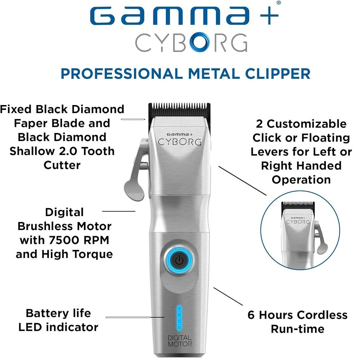 Gamma+ CYBORG Professional Metal Clipper with Digital Brushless