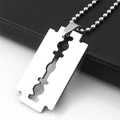 Razor Blade Black Edge Dog Tag Pendant Stainless Steel Necklace 