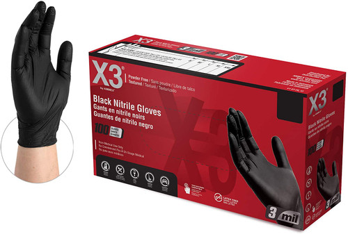 X3 Black Nitrile Gloves 100ct