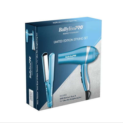 BaBylissPRO Limited Edition Nano Titanium Ionic Dryer & 1 1/2" Ultra Thin Flat Iron Styling Set (BNTPP58)