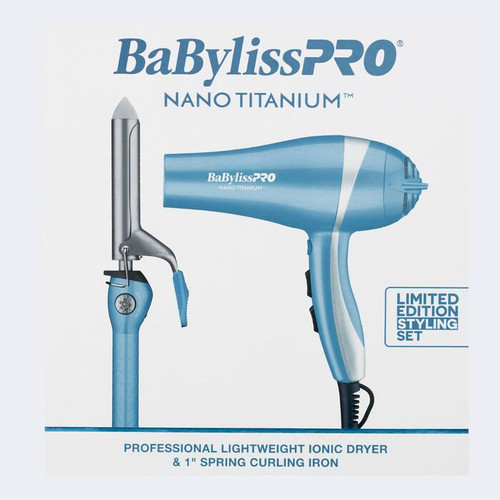 BaBylissPRO Limited Edition Nano Titanium Ionic Dryer & 1" Spring Curling Iron Styling Set (BNTPP68)
