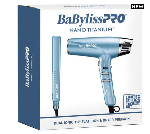 BaBylissPRO Limited Edition Nano Titanium Dual Ionic Dryer & 1 1/4" Flat Iron Styling Set (BNTPP55)