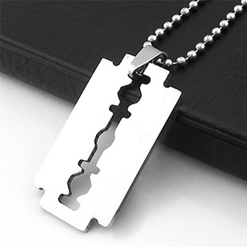 Silver Razor Blade Necklace on Vintage Ball Chain Jewelry for 