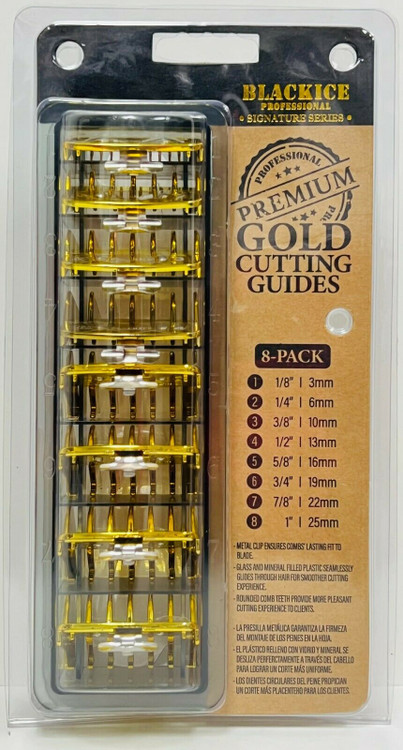Black Ice Professional Gold Premium Cutting Guides 8pk - Barber
