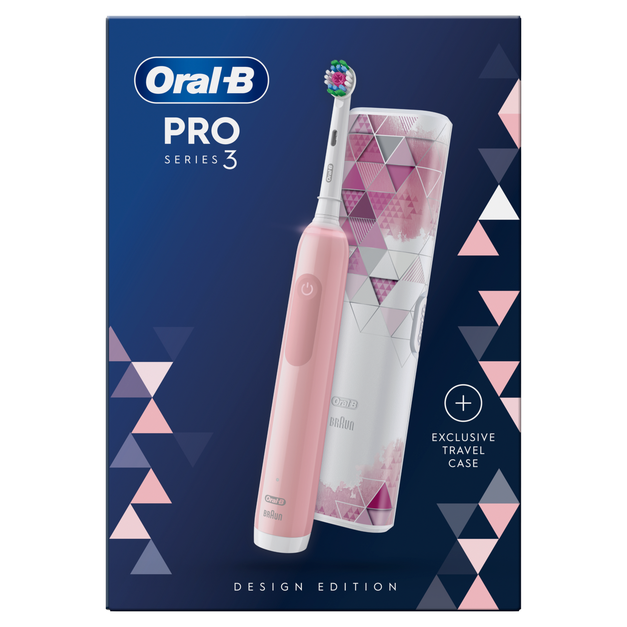 Oral-B Pro 3 3500 Pink Electric Toothbrush + Motif Travel
