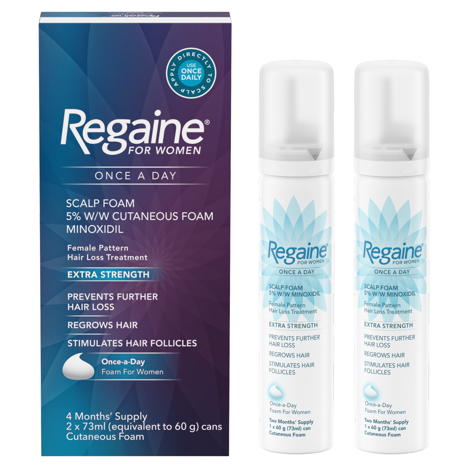 Regaine For Women Once A Day Scalp Foam 5% w/w Cutaneous Foam Twin Pack