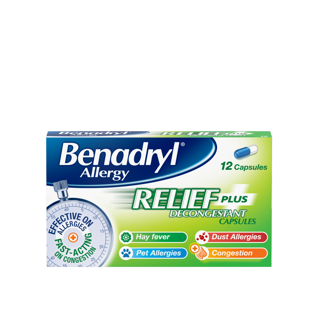 Benadryl Allergy Relief Plus Decongestant 12 Capsules
