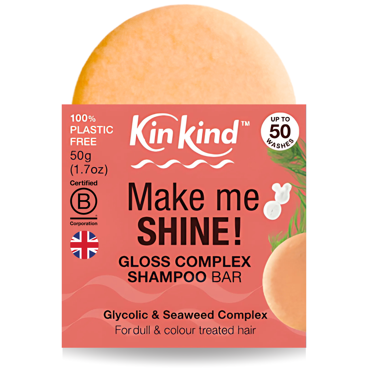 Click to view product details and reviews for Kinkind Make Me Shine Gloss Complex Shampoo Bar Seaweed 50g.