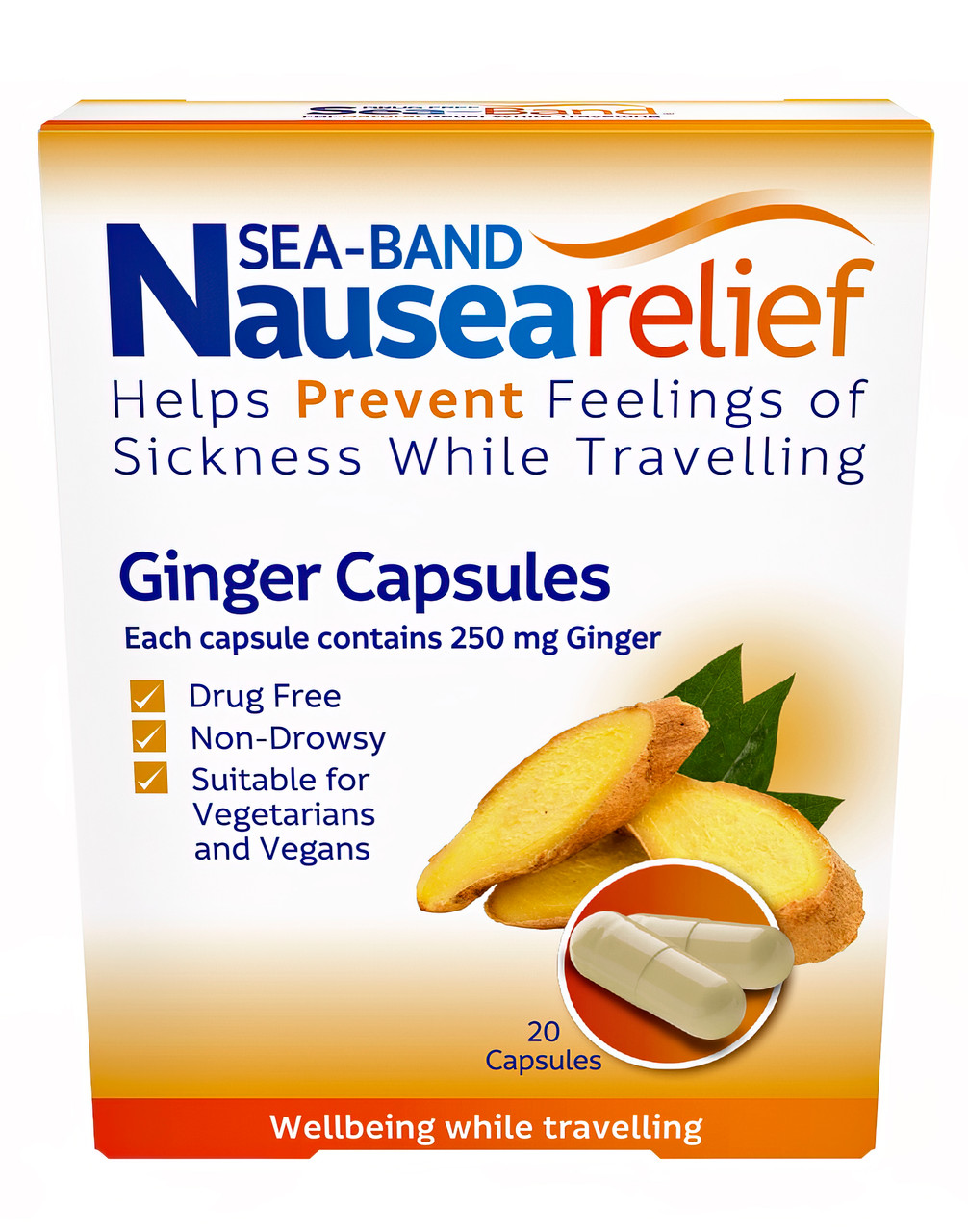 Click to view product details and reviews for Sea Band Nausea Relief Ginger Capsules 20 Capsules.