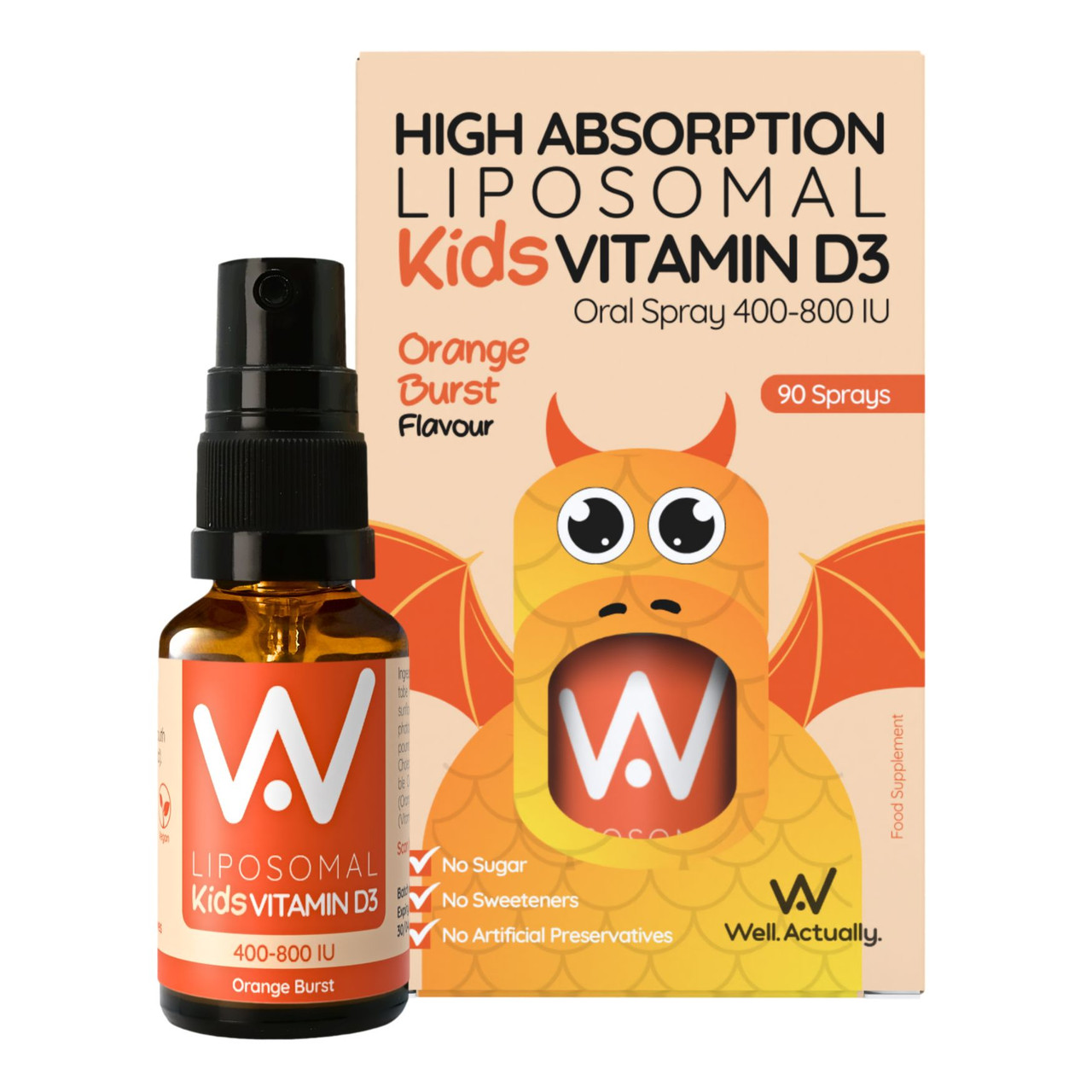 Click to view product details and reviews for Well Actually Kids Liposomal Vitamin D3 Spray 400 800iu Orange Burst Flavour 15ml.