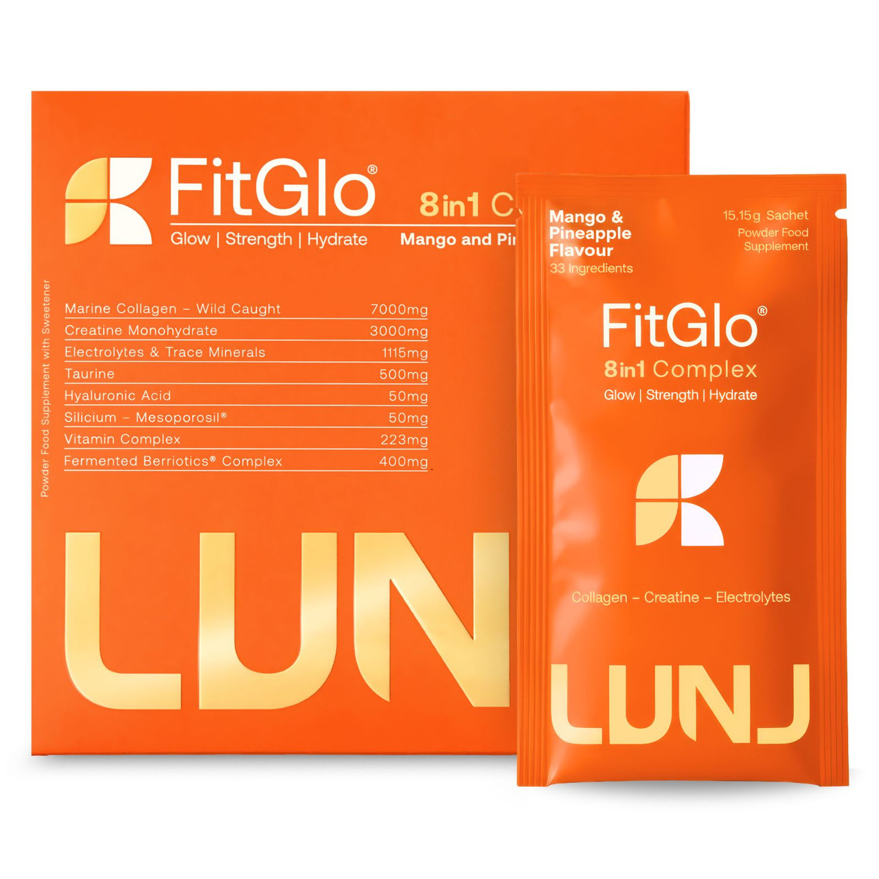 Click to view product details and reviews for Lunj Fitglo 8 In 1 Daily Complex Mango Pineapple Flavour 14 Sachets.