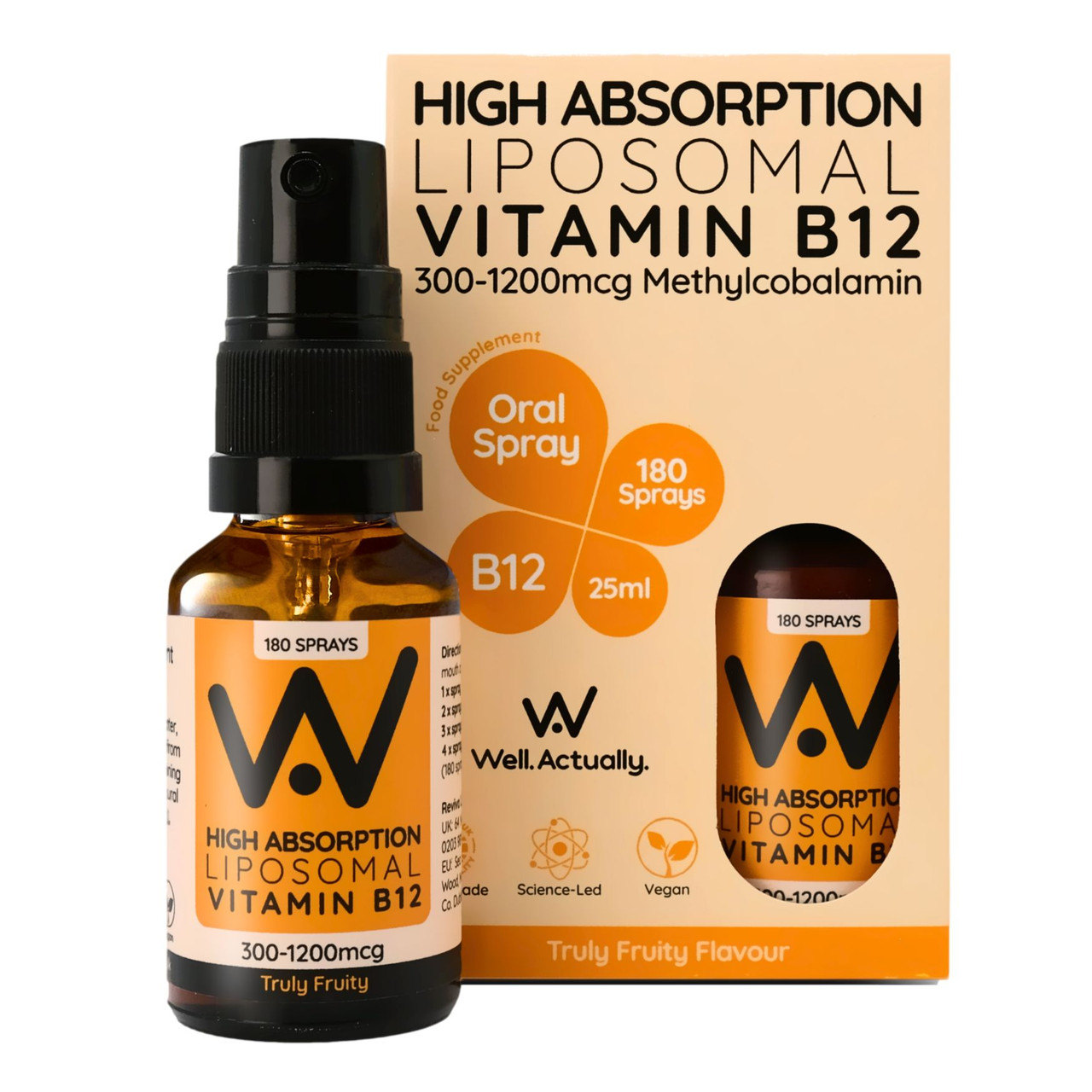 Click to view product details and reviews for Well Actually Liposomal Vitamin B12 Spray 300 1200mcg Truly Fruity Flavour 25ml.