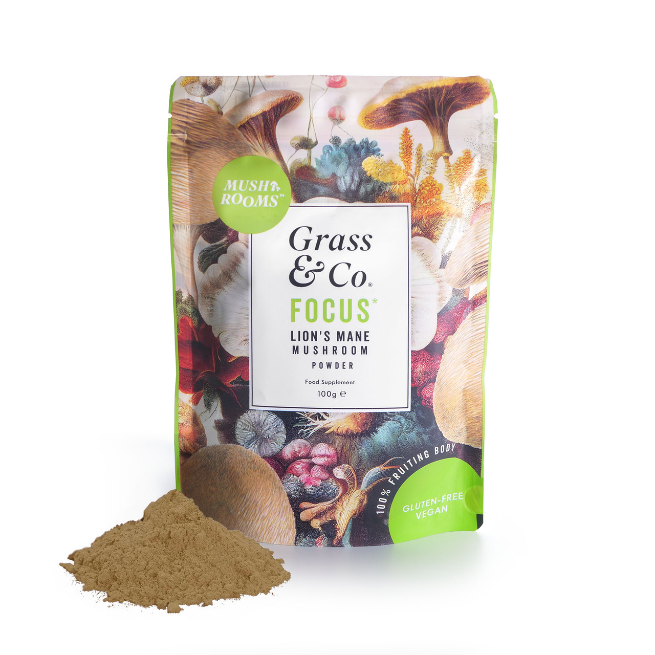 Click to view product details and reviews for Grass Co Focus Lions Mane Mushrooms Powder With Ginseng Omega 3 100g.