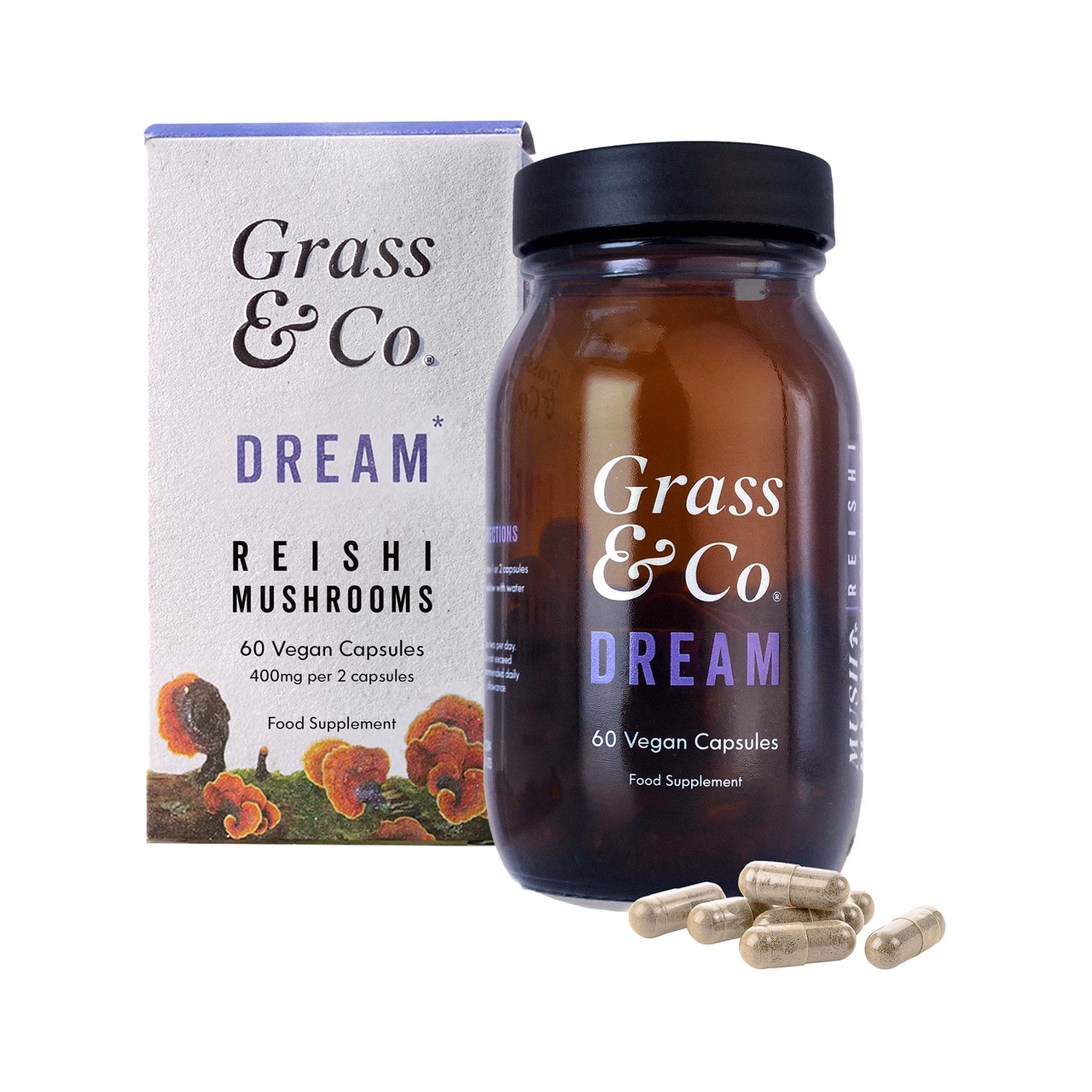 Click to view product details and reviews for Grass Co Dream Reishi Mushrooms With Magnesium Sage 60 Vegan Capsules.