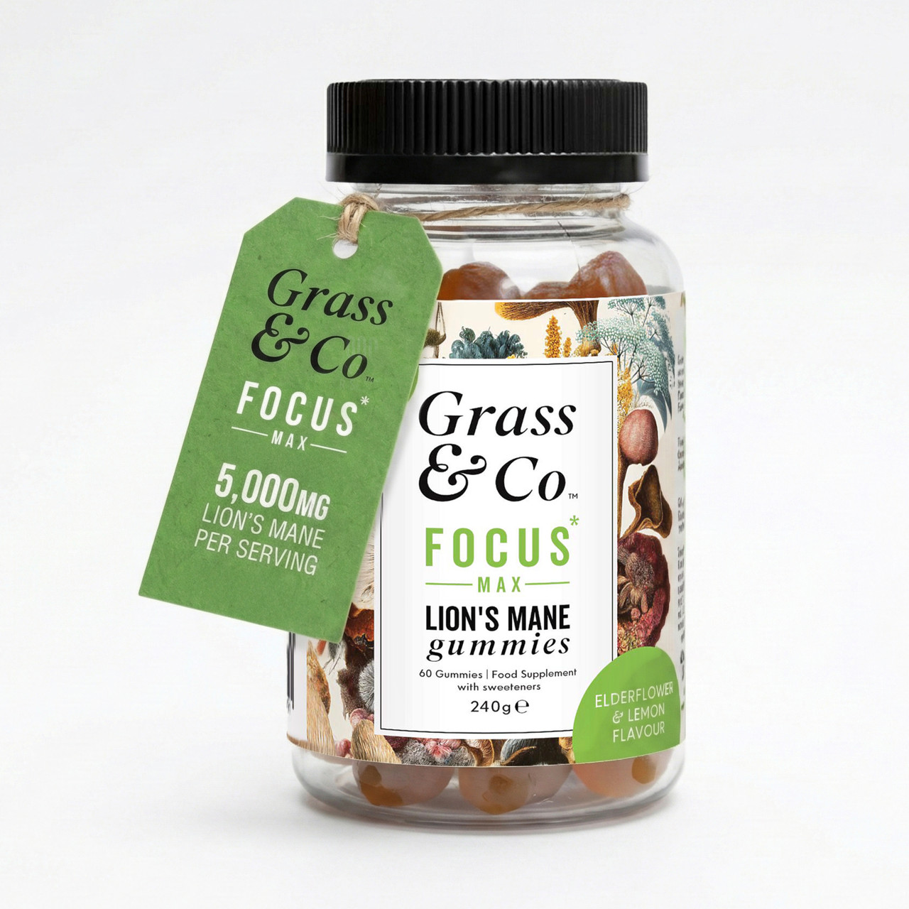 Click to view product details and reviews for Grass Co Focus Max 5000mg Lions Mane Elderflower Lemon Gummies 60 Gummies.