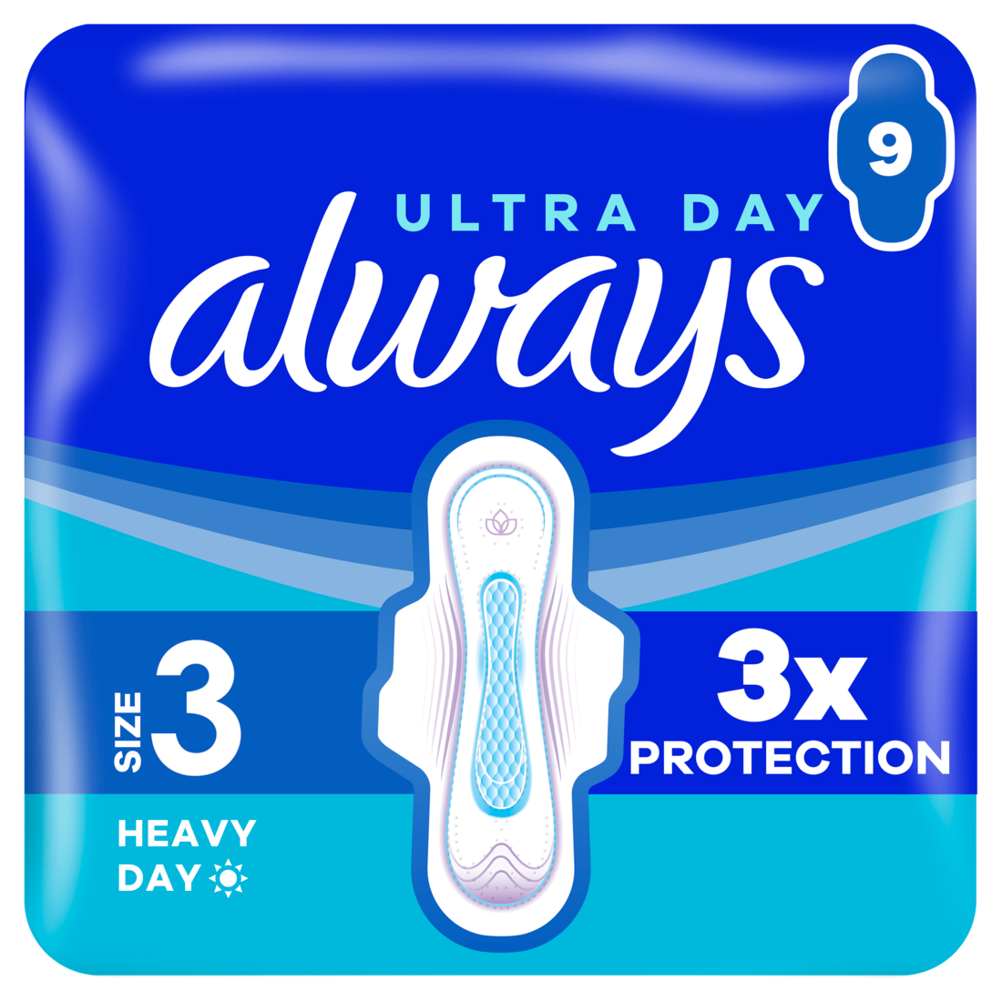 Always Ultra Day & Night Sanitary Towels With Wings Size 3 9 Pads