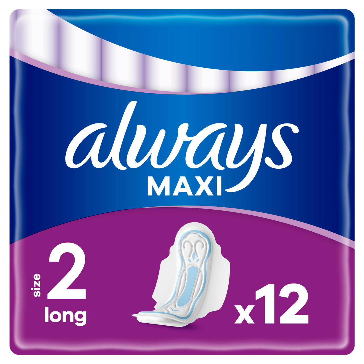 Always Maxi Long Sanitary Towels With Wings Size 2 12 Pads