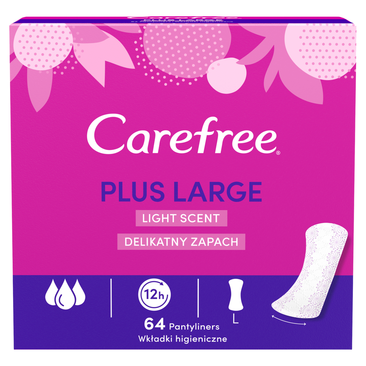 Carefree Light Plus Large Unscented Pantyliners 64 Pack
