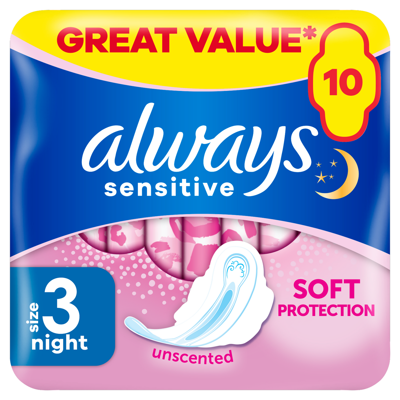 Always Sensitive Night Ultra Sanitary Towels With Wings Size 3 10 Pads