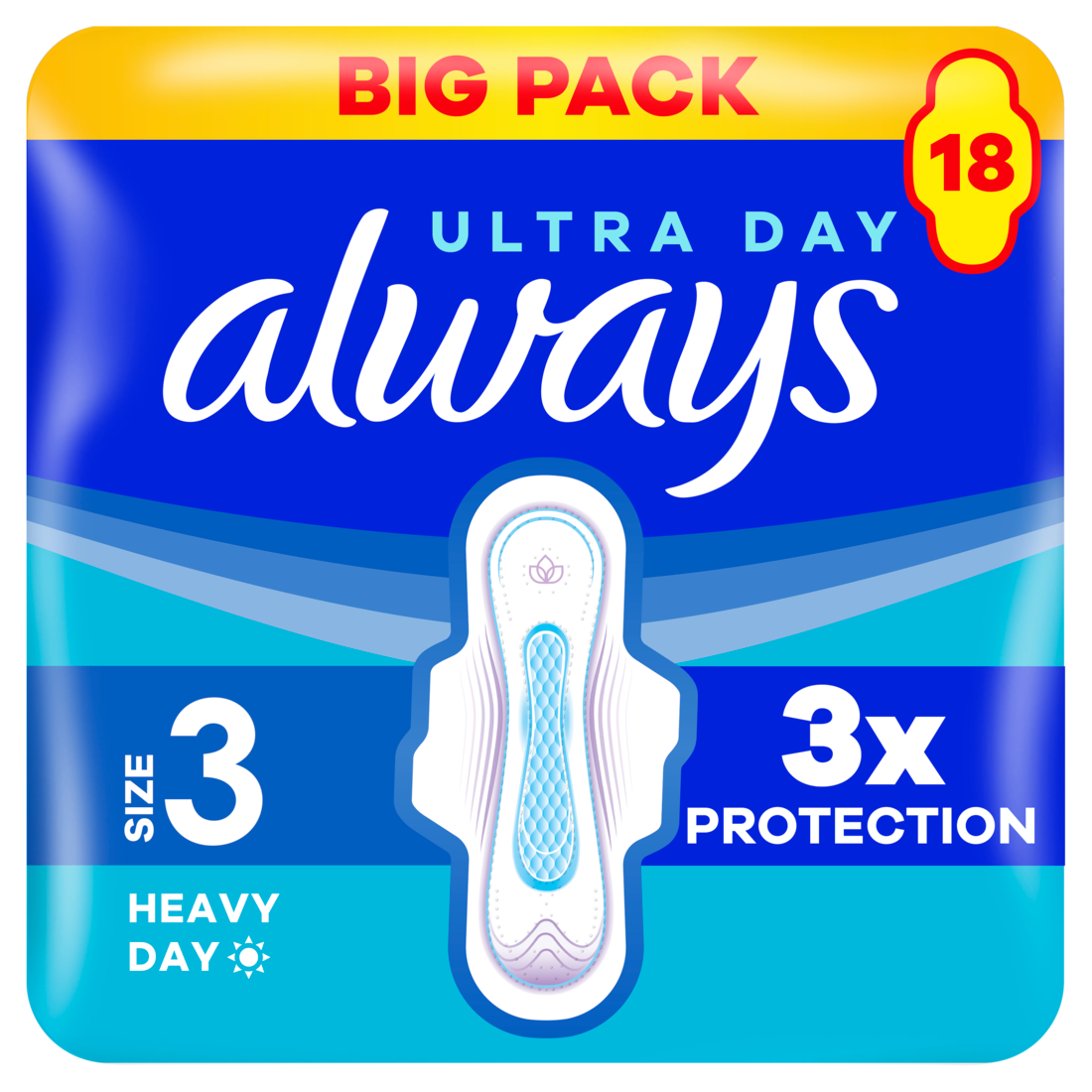Always Ultra Day & Night Sanitary Towels With Wings Size 3 18 Pads
