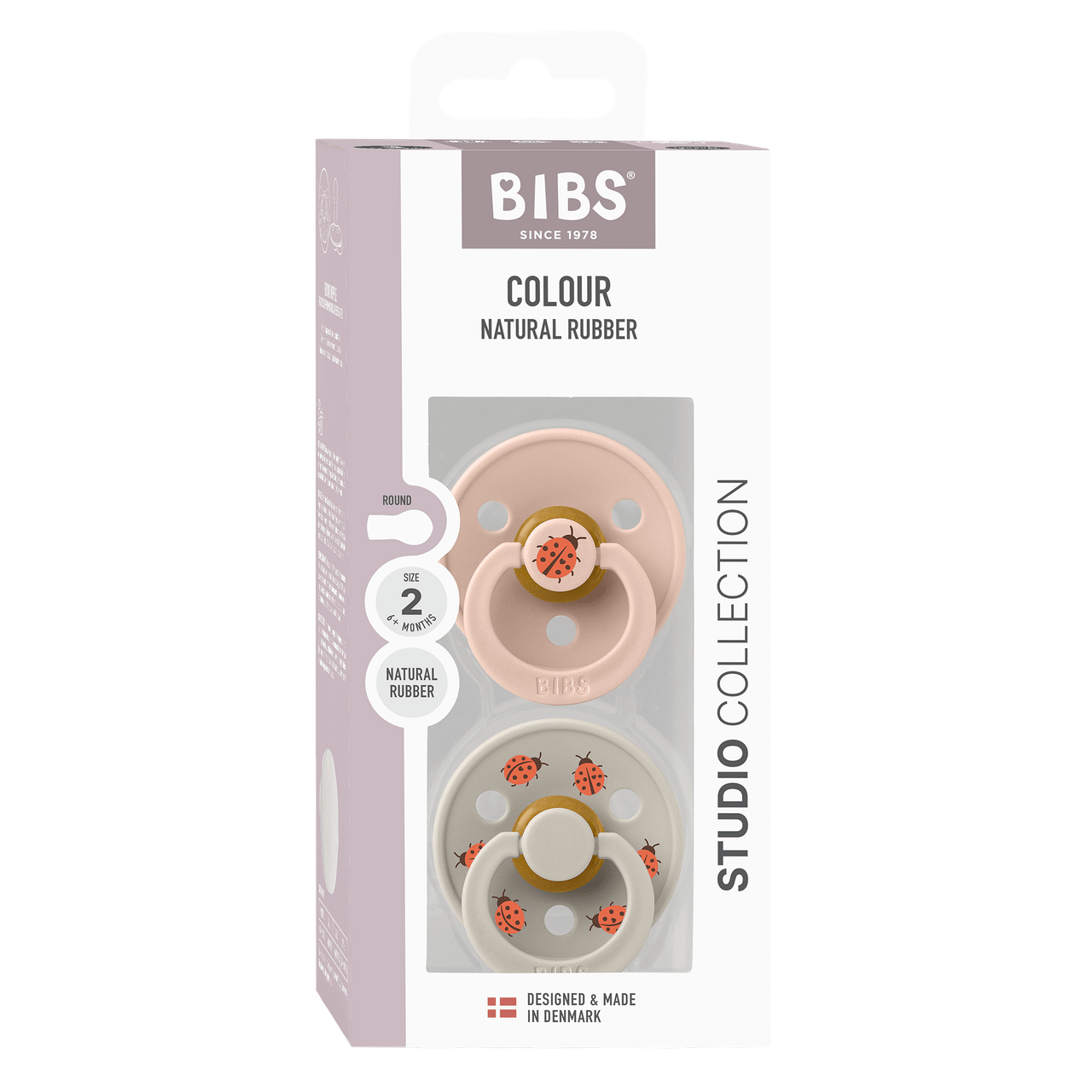 BIBS Pacifier Studio Colour 2 PACK Ladybug Latex Size 2 Blush Mix