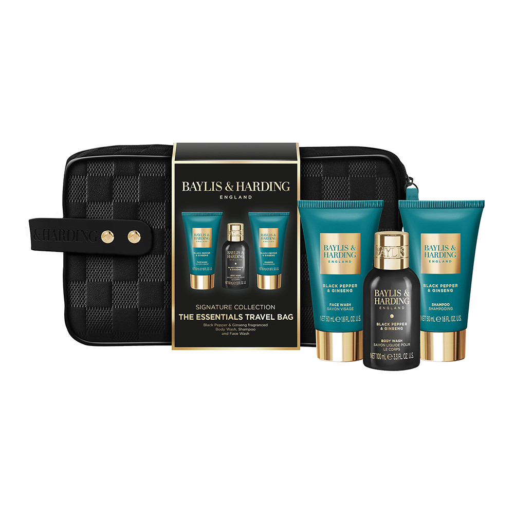 Baylis & Harding Black Pepper & Ginseng Mens The Essentials Travel Wash Bag Gift Set