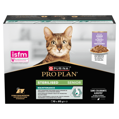 PRO PLAN Senior 7+ Sterilised Turkey in Gravy Wet Cat Food 10x85g