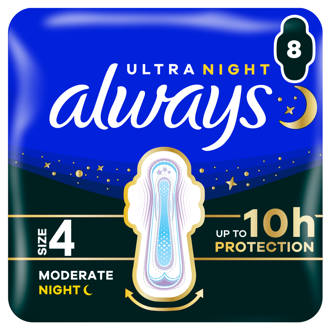 Always Ultra Sanitary Towels Secure Night With Wings Size 4 8 Pads