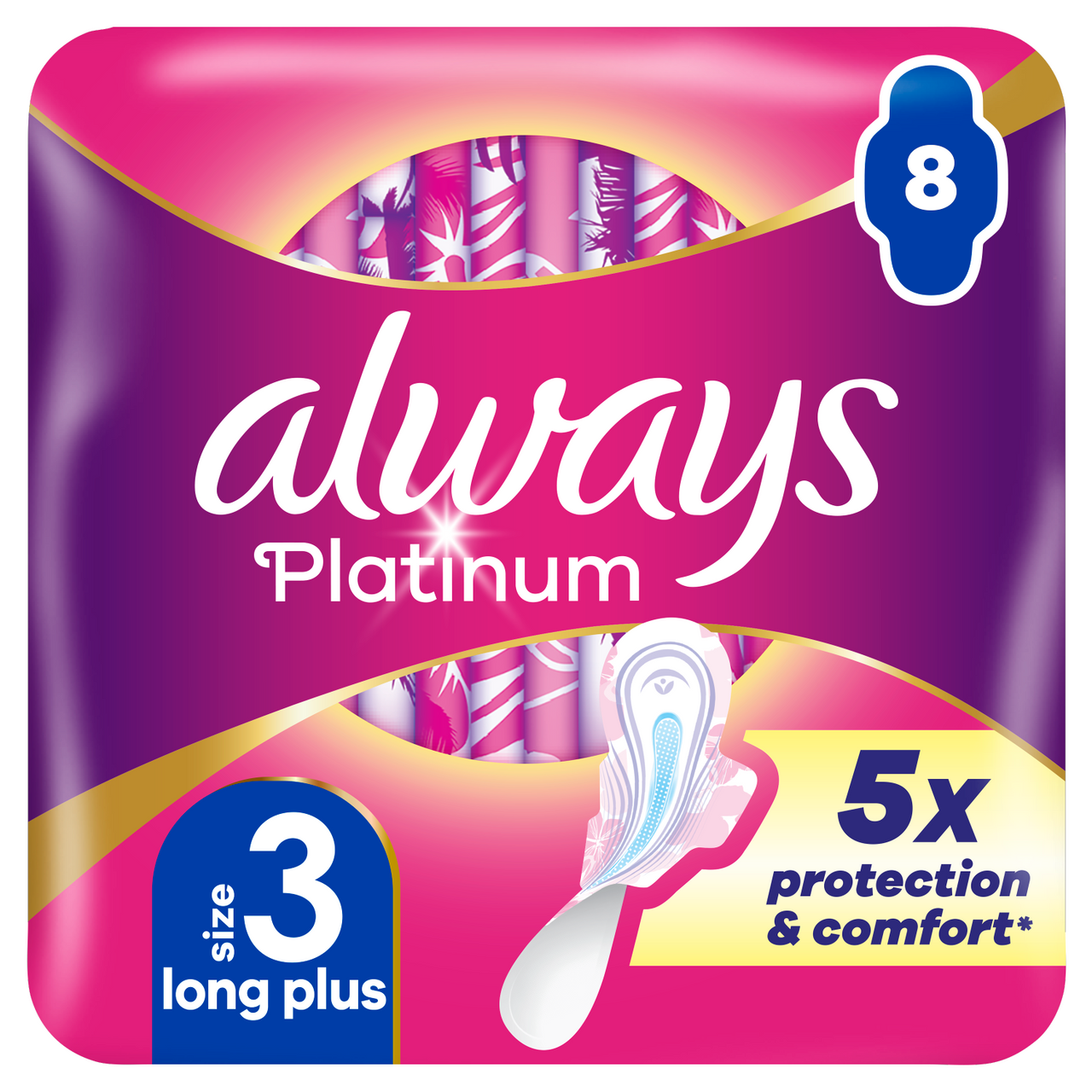 Always Platinum Day & Night Sanitary Towels With Wings Size 3 8 Pads