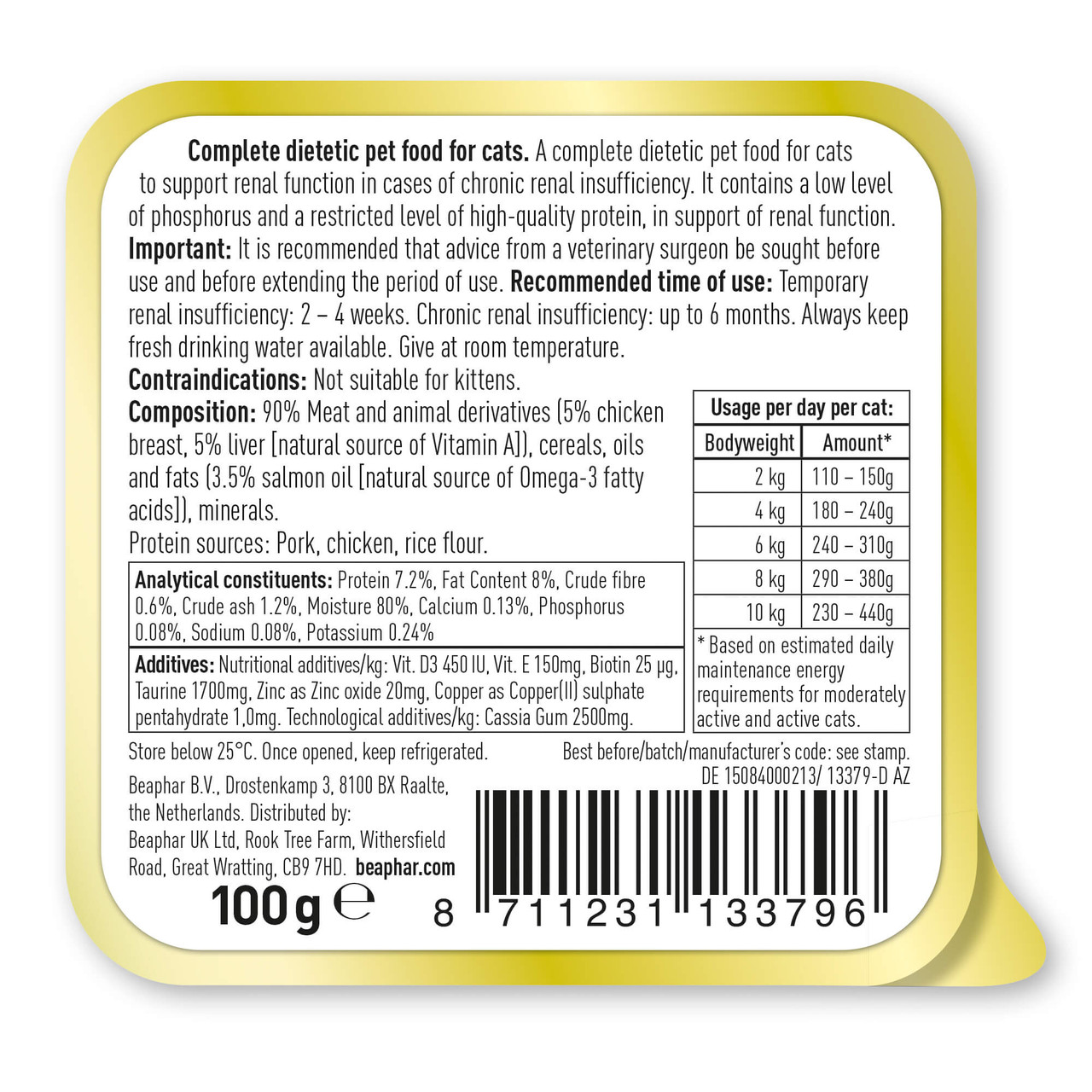 Beaphar Kidney Diet Chicken Wet Cat Food 100g
