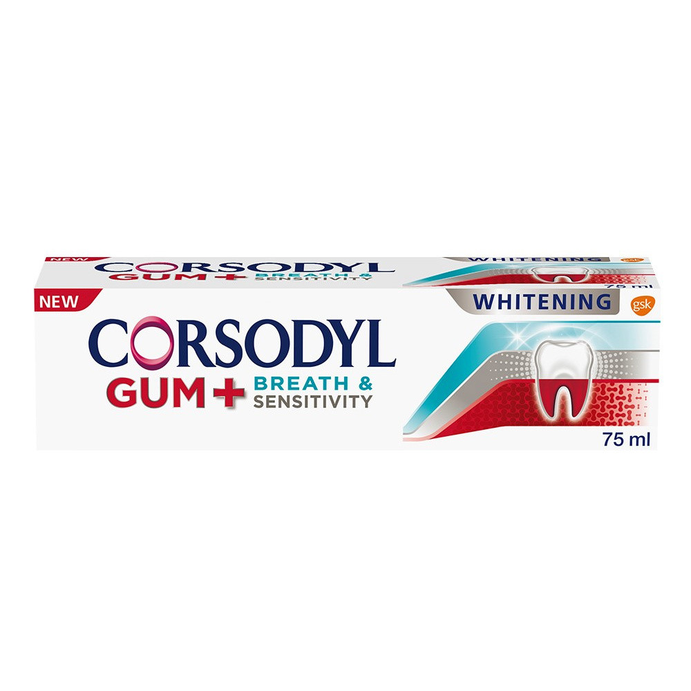 Click to view product details and reviews for Corsodyl Gum Breath Sensitivity Toothpaste Whitening 75ml.
