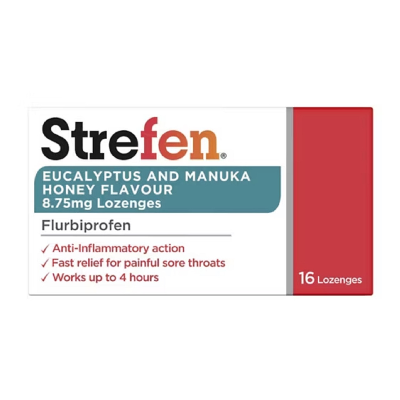 Click to view product details and reviews for Strefen Eucalyptus And Manuka Honey Flavour 875mg Lozenges 16 Lozenges. Click to view product details and reviews for Strefen Eucalyptus And Manuka Honey Flavour 875mg Lozenges 16 Lozenges.