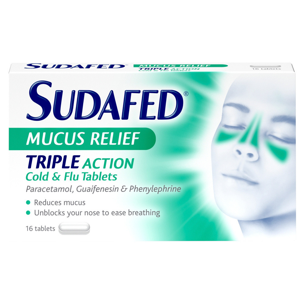 Click to view product details and reviews for Sudafed Mucus Relief Triple Action Cold And Flu 16 Tablets.