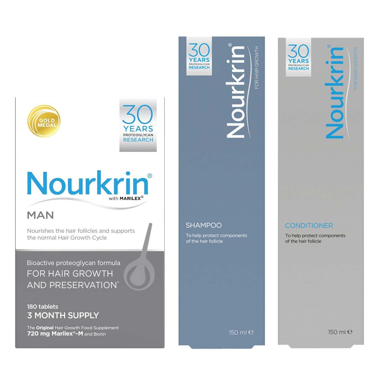 Nourkrin Men's Man Hair Growth Programme (Free Shampoo And Conditioner) 180 Tablets + 150Ml + 150Ml