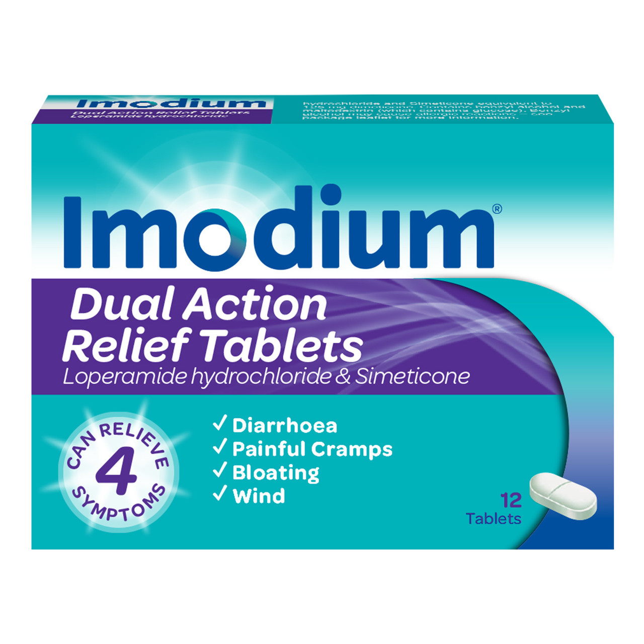Imodium White Dual Action Relief 12 Tablets