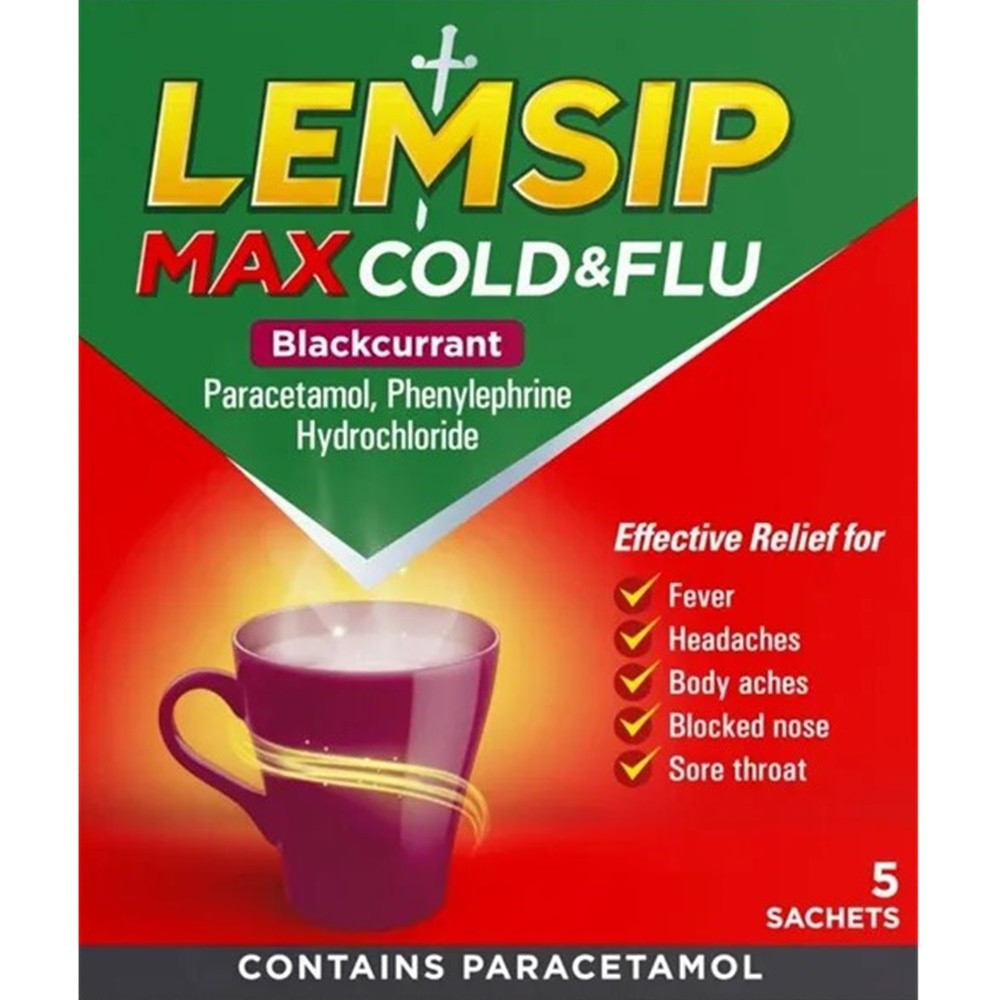 Lemsip Max Cold And Flu Blackcurrant Sachets 5 Sachets