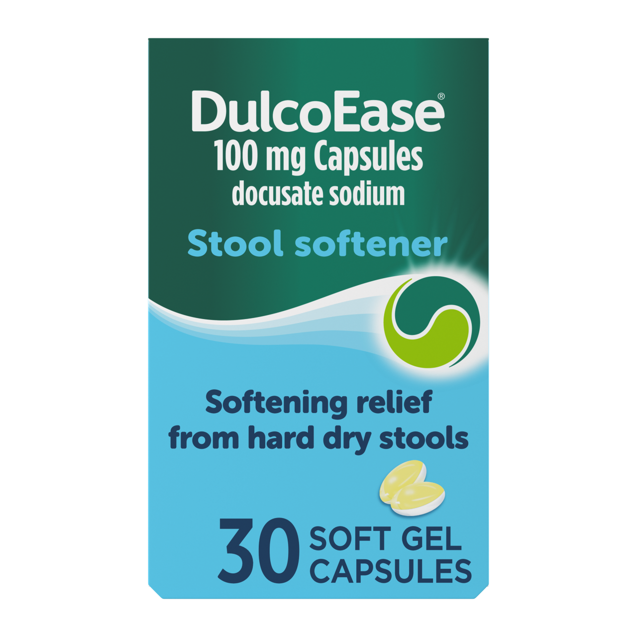 DulcoEase Docusate Sodium Capsules 100mg Stool Softener for Adults 30 Capsules