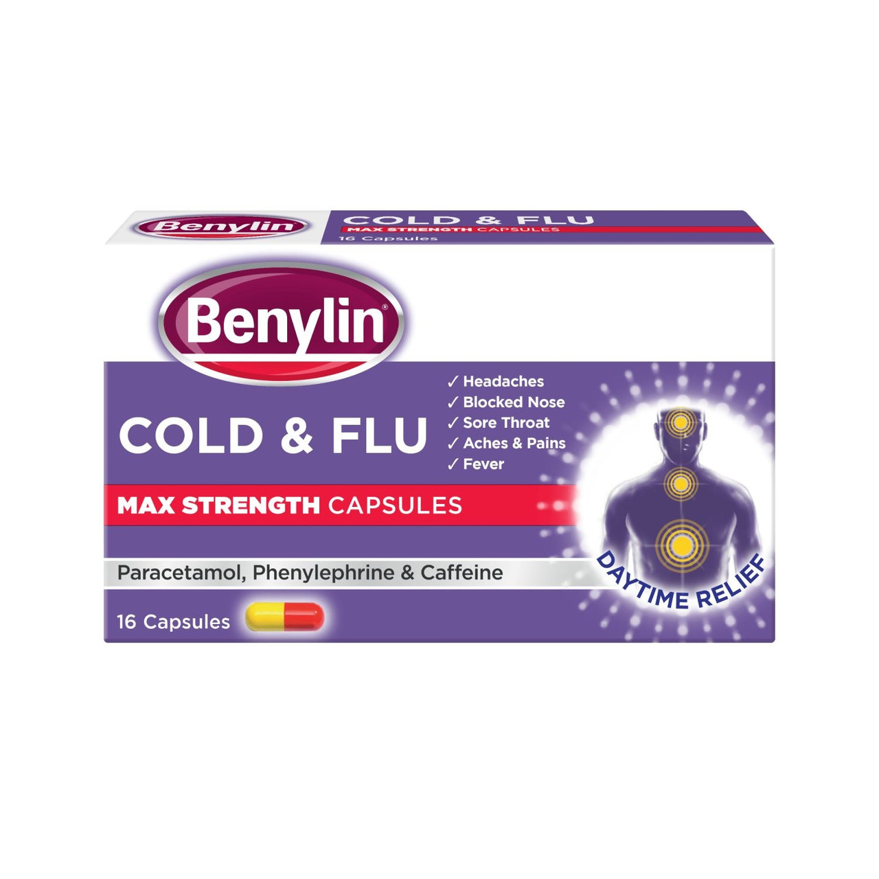Click to view product details and reviews for Benylin Cold And Flu Max Strength 16 Capsules.