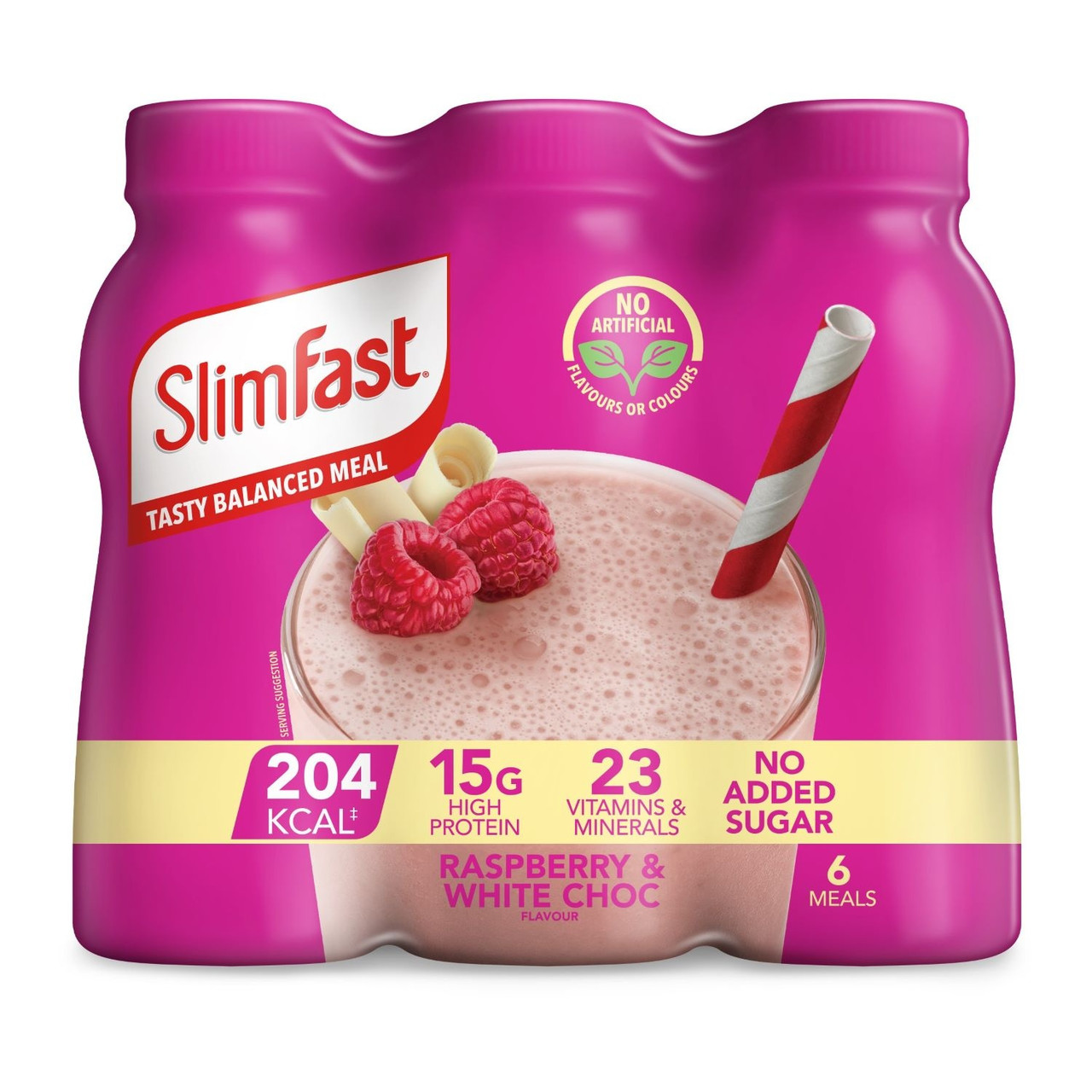 Slimfast Milkshake Multipack Bottle Raspberry & White Chocolate 6x325ml in Clear