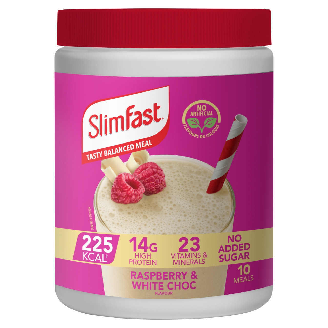 Click to view product details and reviews for Slimfast Powder Tin Raspberry White Chocolate 365g.
