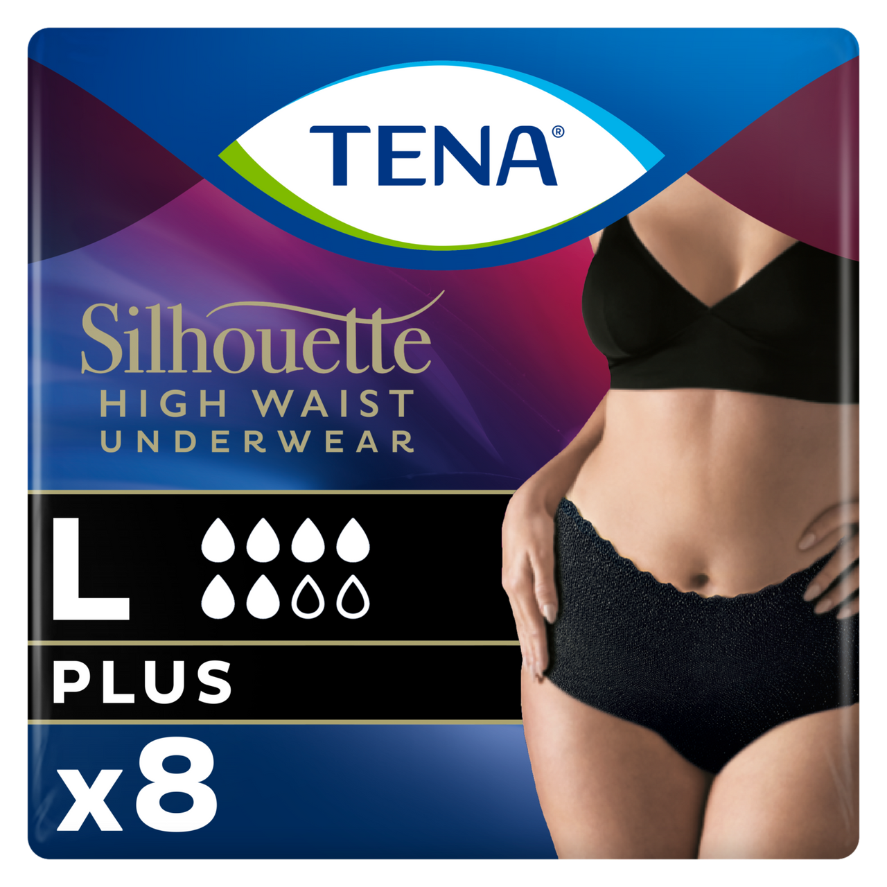 Click to view product details and reviews for Tena Silhouette Plus Black Large 8 Pack. Click to view product details and reviews for Tena Silhouette Plus Black Large 8 Pack.