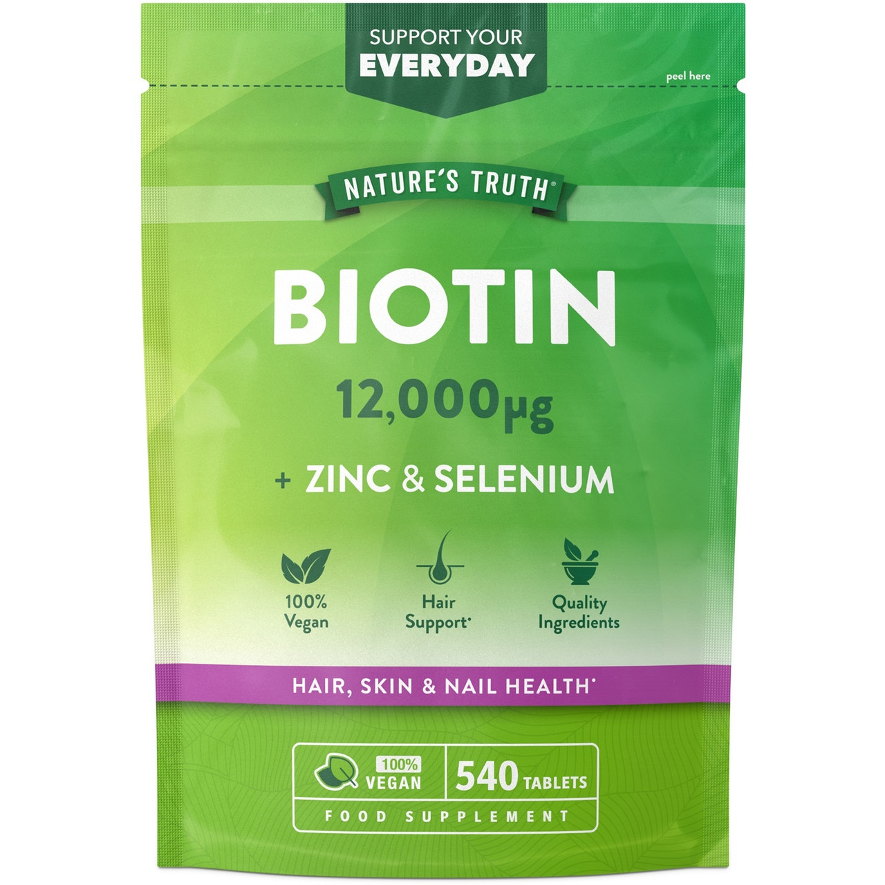 Nature's Truth Biotin Zinc & Selenium Tablets 12,000ug 540 Tablets