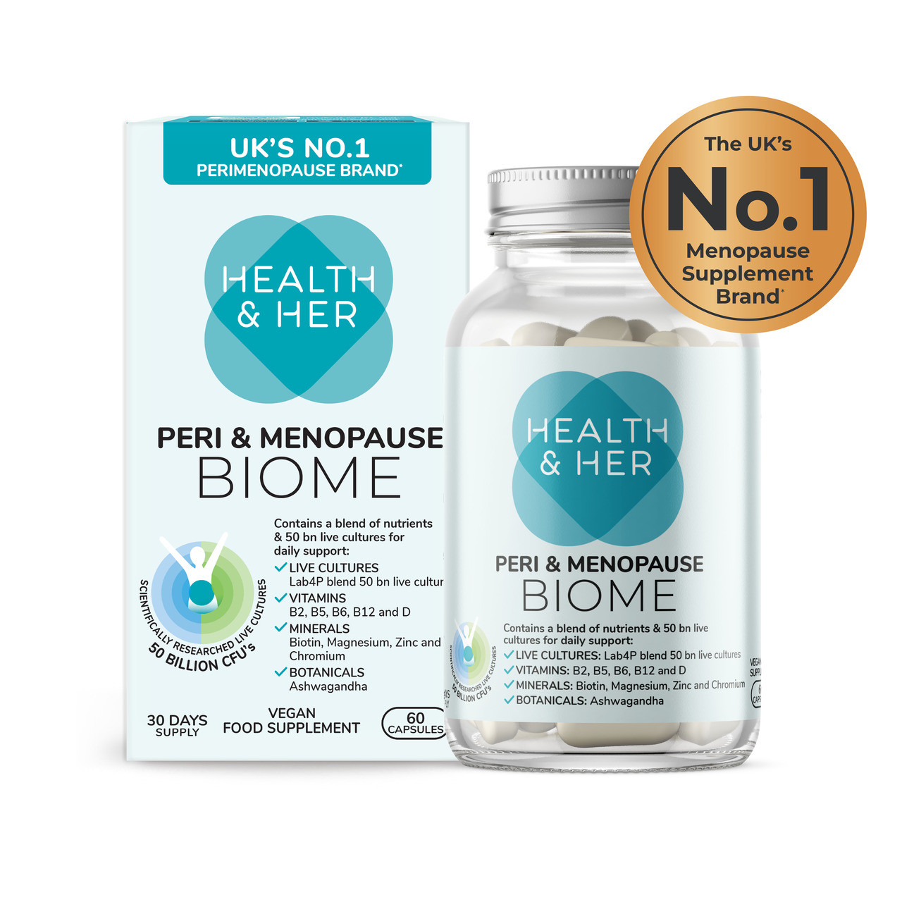 Health & Her Women's Perimenopause Biome Multi Nutrient Support Supplement 60 Capsules