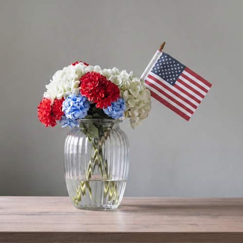 American flag with flowers, usa 4th of july flower arrangement