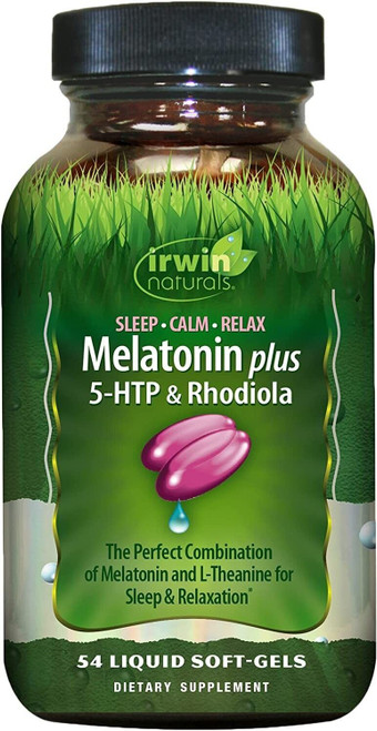 Irwin Naturals Melatonin Plus 5 HTP Rhodiola Sleep Relaxation 54 Softgels - 4/23