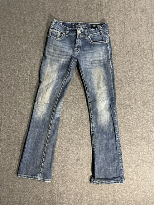 Rock & Roll Cowgirl Jeans Womens 27x34 Mid Rise Stretch Thick Stitch Denim