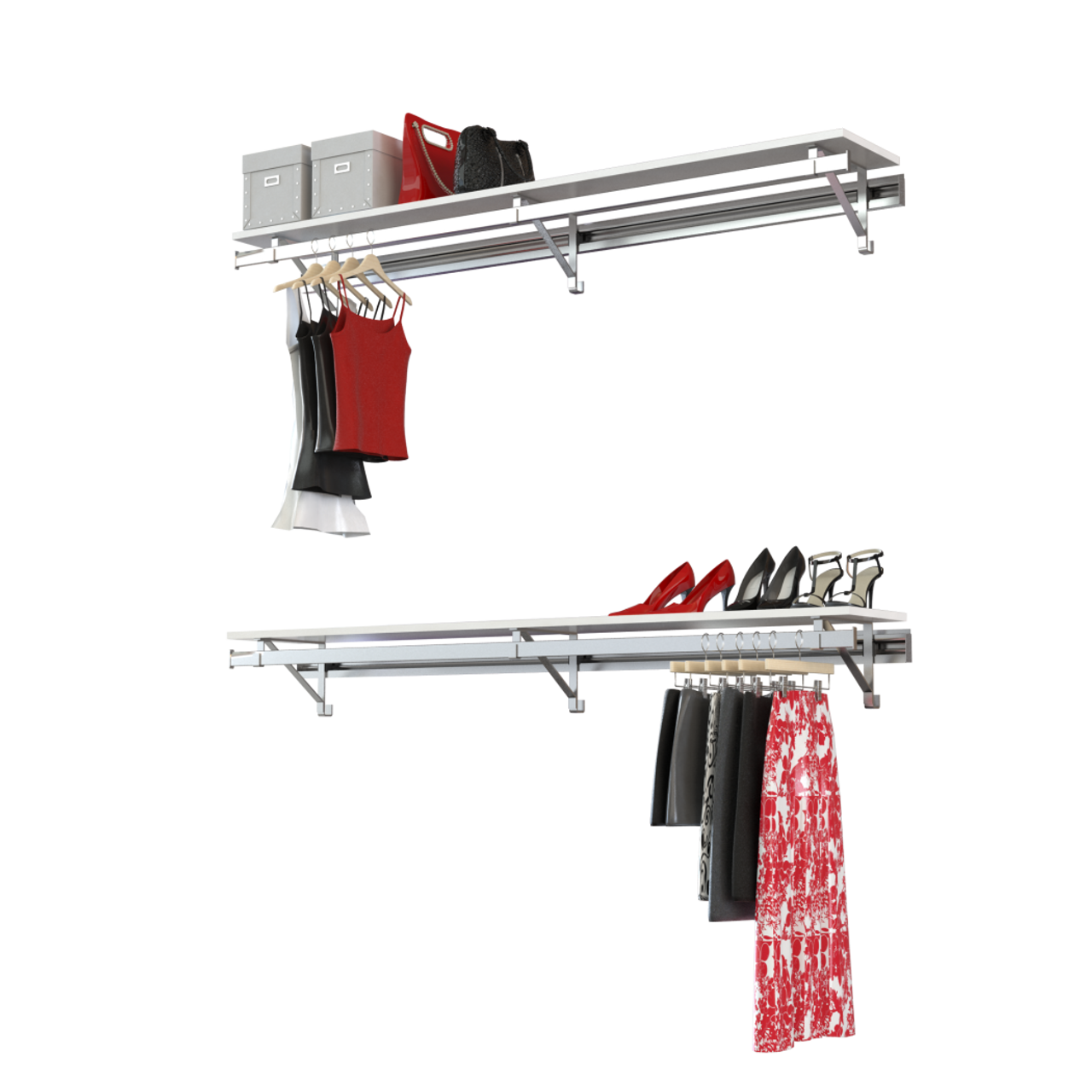 Double Closet Organizer Kit - 2 Closet Shelves & Rods - 2 End Brackets