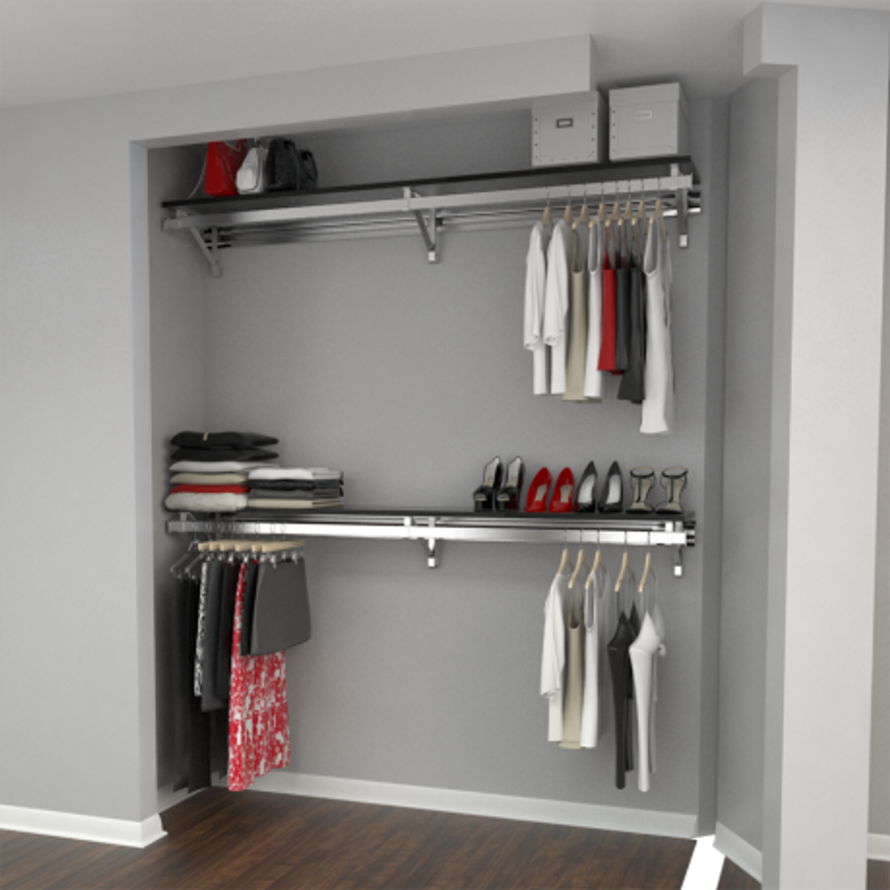 Isa Double Hanging Closet System Top to Bottom Shelves