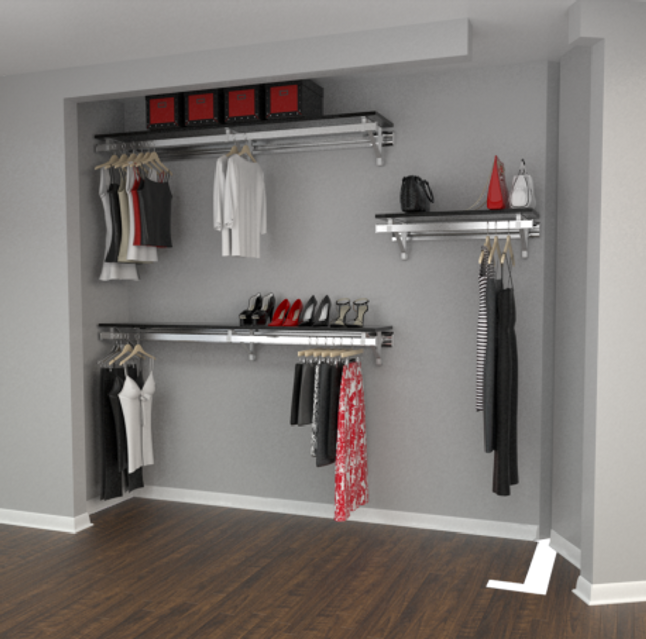 Arrange a Space RCMCY Select Closet Organizer System Top and Bottom  Shelf/Hang rod Kit with Long Hang and Three Shelf Unit